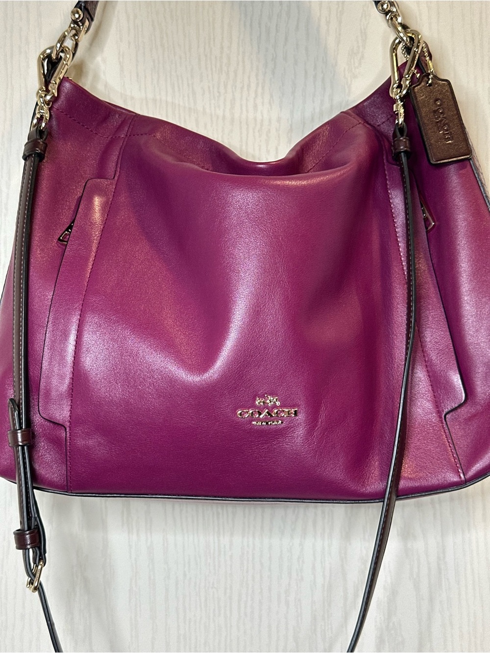 Coach Plum Leather Shoulder Bag with Gold Accents